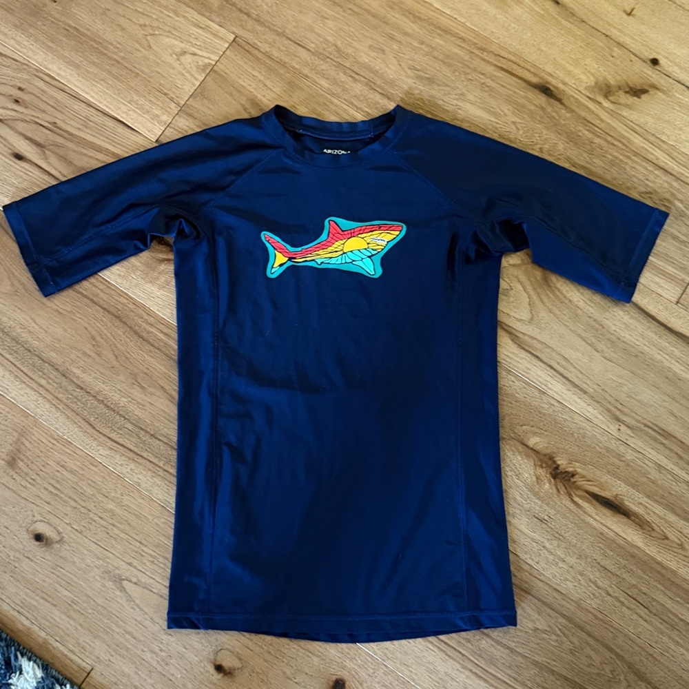 Arizona Jean Company Kids Swim Shirt - Navy with Colorful Shark